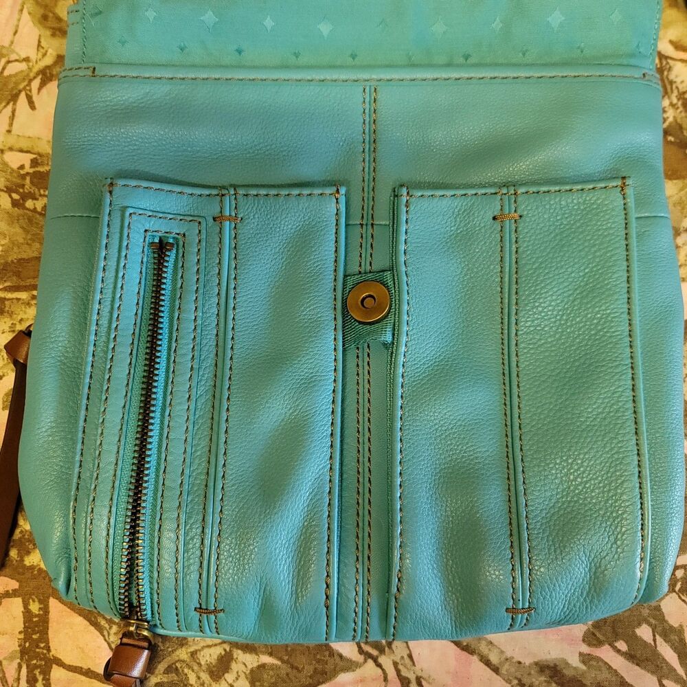 Fossil Morgan Traveler Crossbody Bag Turquoise Pebble Leather - Picture 9 of 16